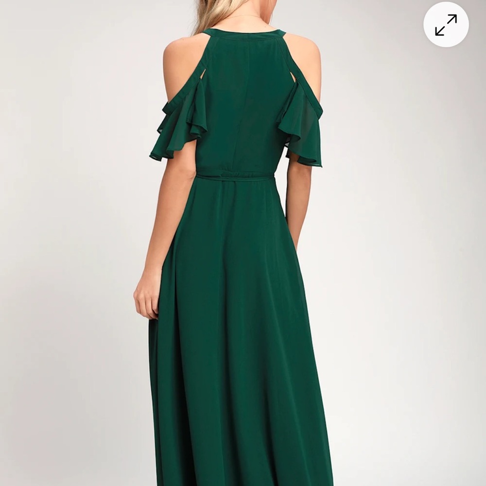 Lulus Easy  Listening Forest Green Cold-Shoulder Wrap Maxi Dress - Picture 4 of 12